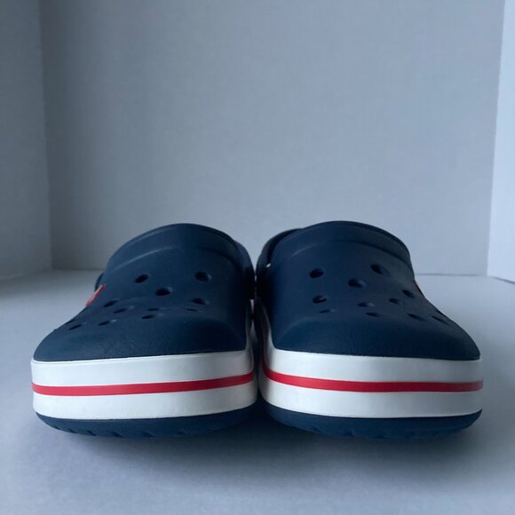 Crocs Crocband Clog Navy Blue White Red Stripe - Picture 2 of 9